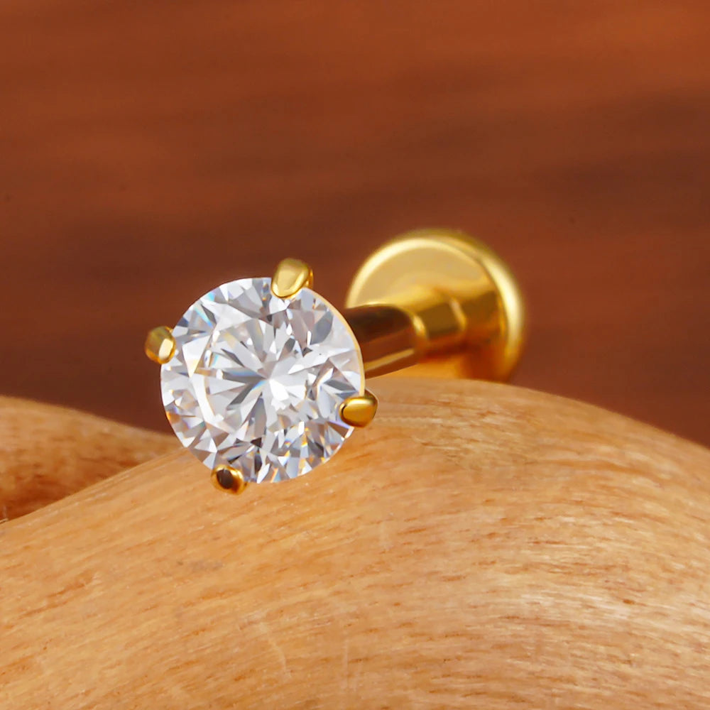 Threadless labret stud with a clear cz stone tiny and simple titanium 18G 16G