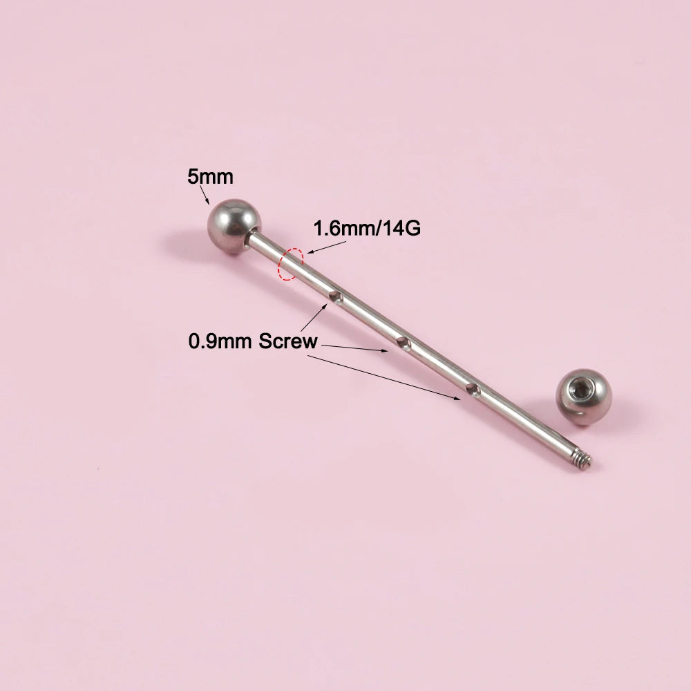 Diamant-Industriebarren mit 3 klaren rosa-blauen CZ-Steinen, 14G, 38 mm, Titan