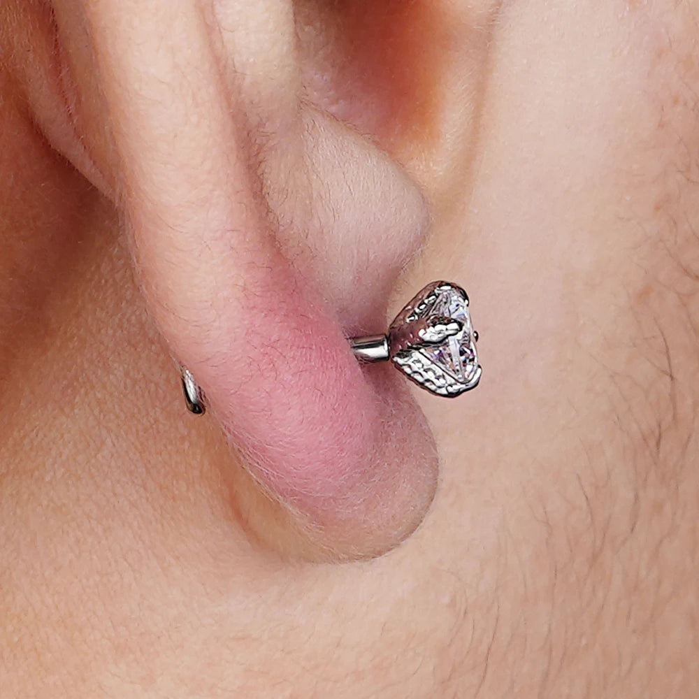 Labret stud with claws and a clear cz stone unique and dark titanium 16G