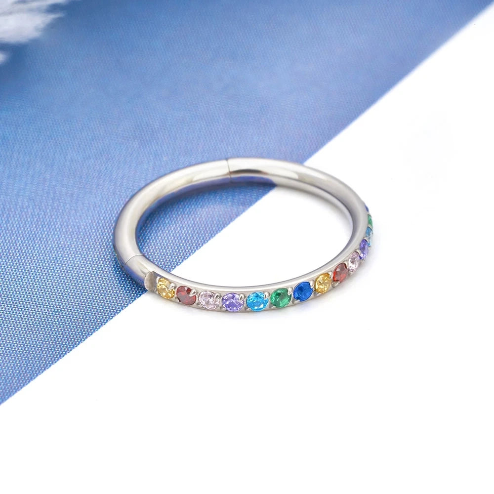 Gold rook piercing cute rook piercing 16G with colorful CZ titanium hinged segment clicker