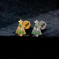 Christmas tree nose stud with clear and green stones titanium Christmas tree stud earring