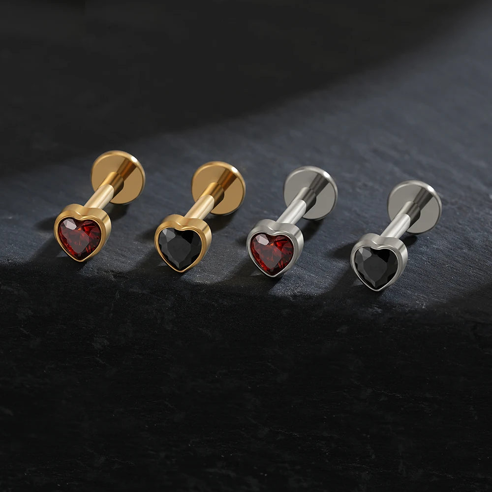 Black heart piercing gothic and dark piercing unique labret stud made of titanium Halloween jewelry