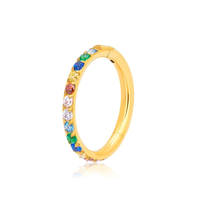 Gold rook piercing cute rook piercing 16G with colorful CZ titanium hinged segment clicker
