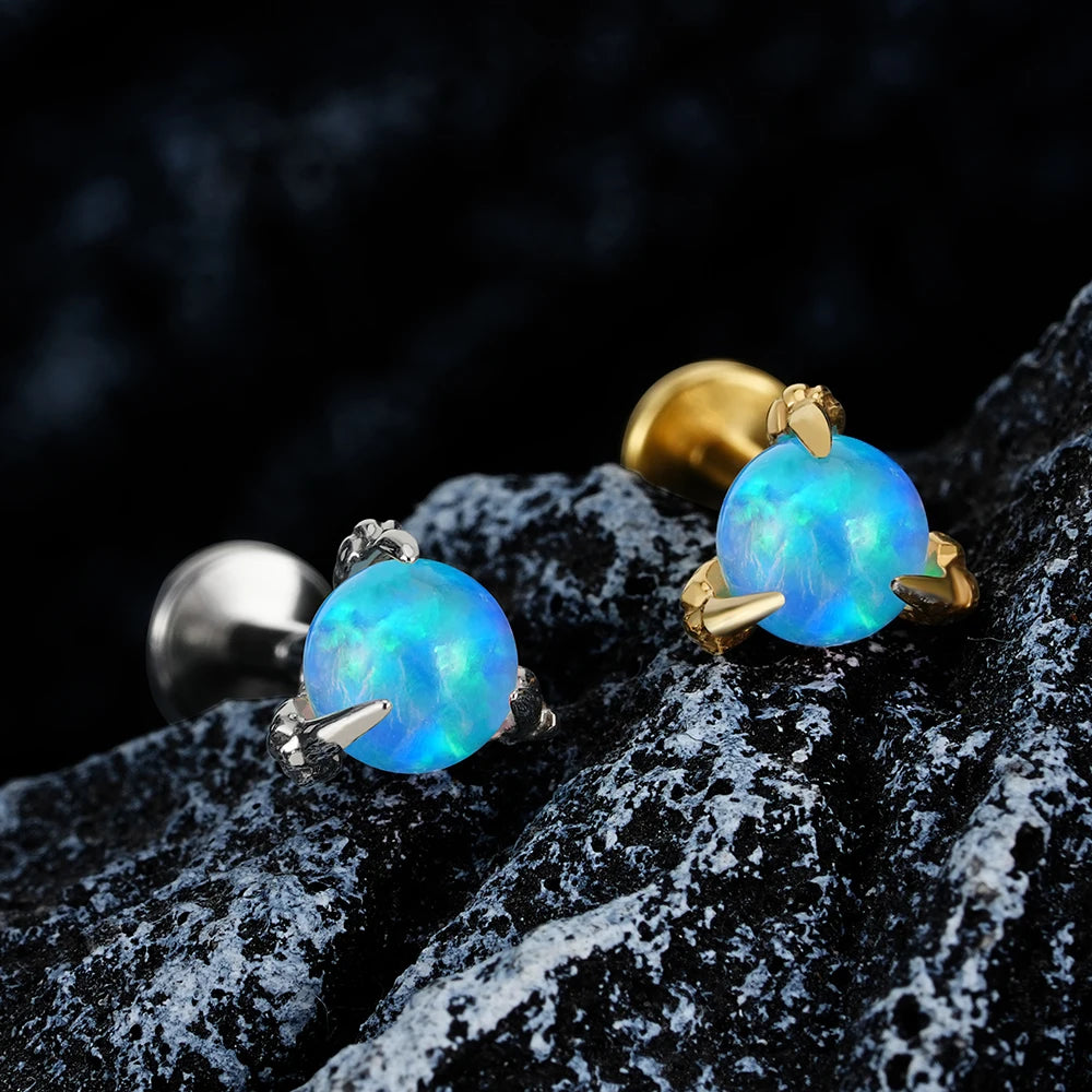 Opal labret with claws unique and punk piercing titanium 16G