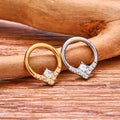 Dainty septum ring with square and round cz stones titanium daith piercing hoop