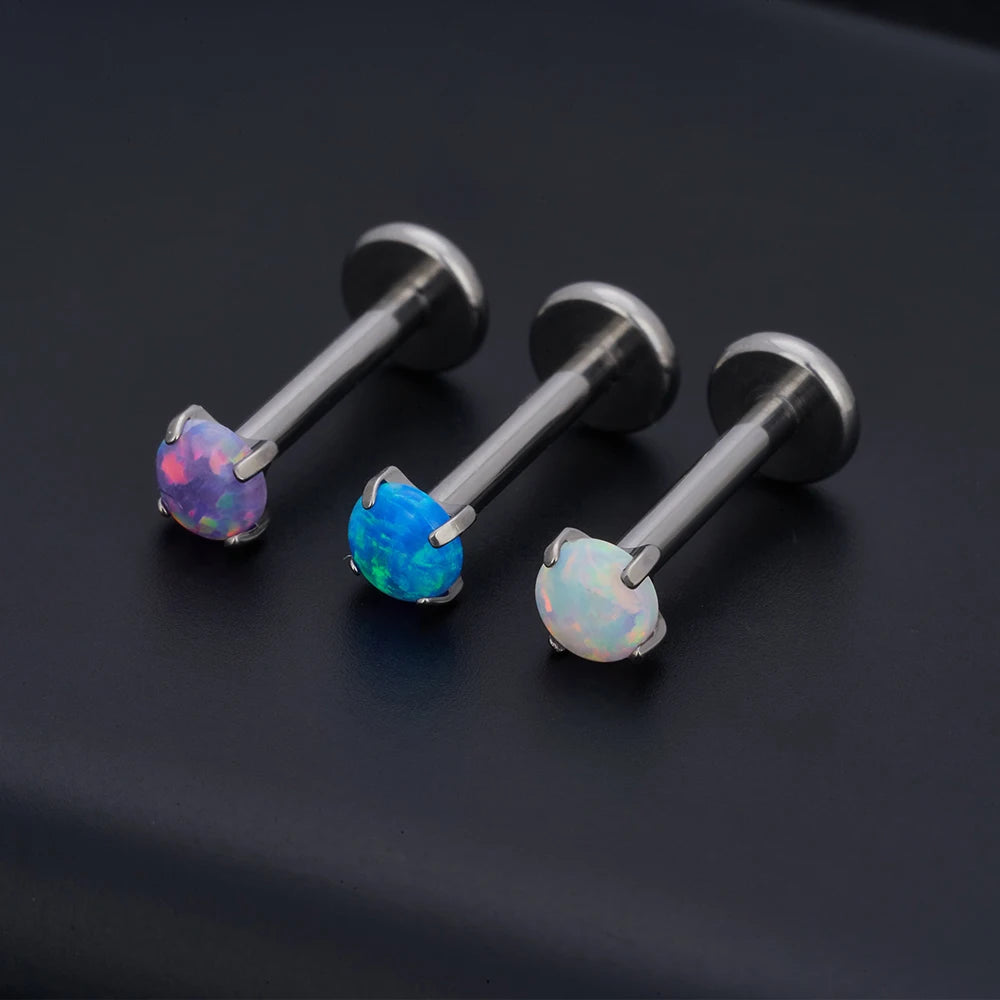 Opal medusa piercing with white blue purple opal cute and tiny titanium lip stud nose stud ear stud