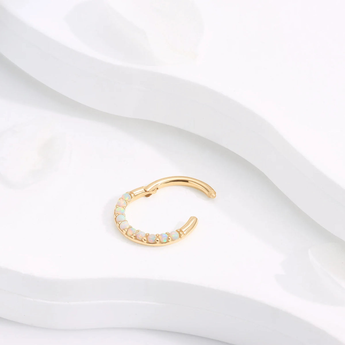 Opal nose piercing 14K gold opal hoop earring hinged segment clicker septum ring daith piercing
