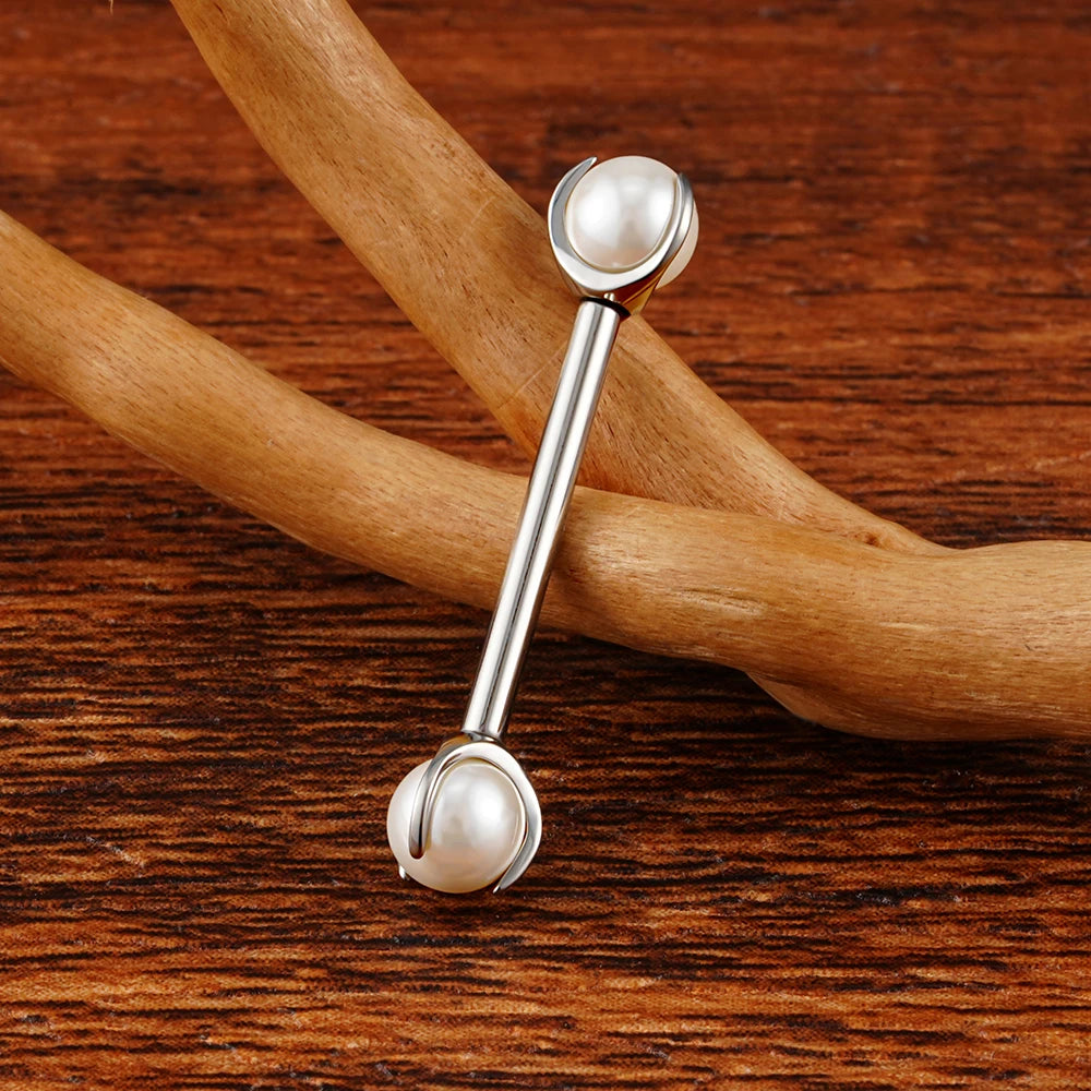 Perla piercing al capezzolo barra per capezzolo in titanio con perla filettata internamente 14G