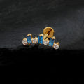 Blue ear piercing with clear cz stones long ear piercing titanium labret stud