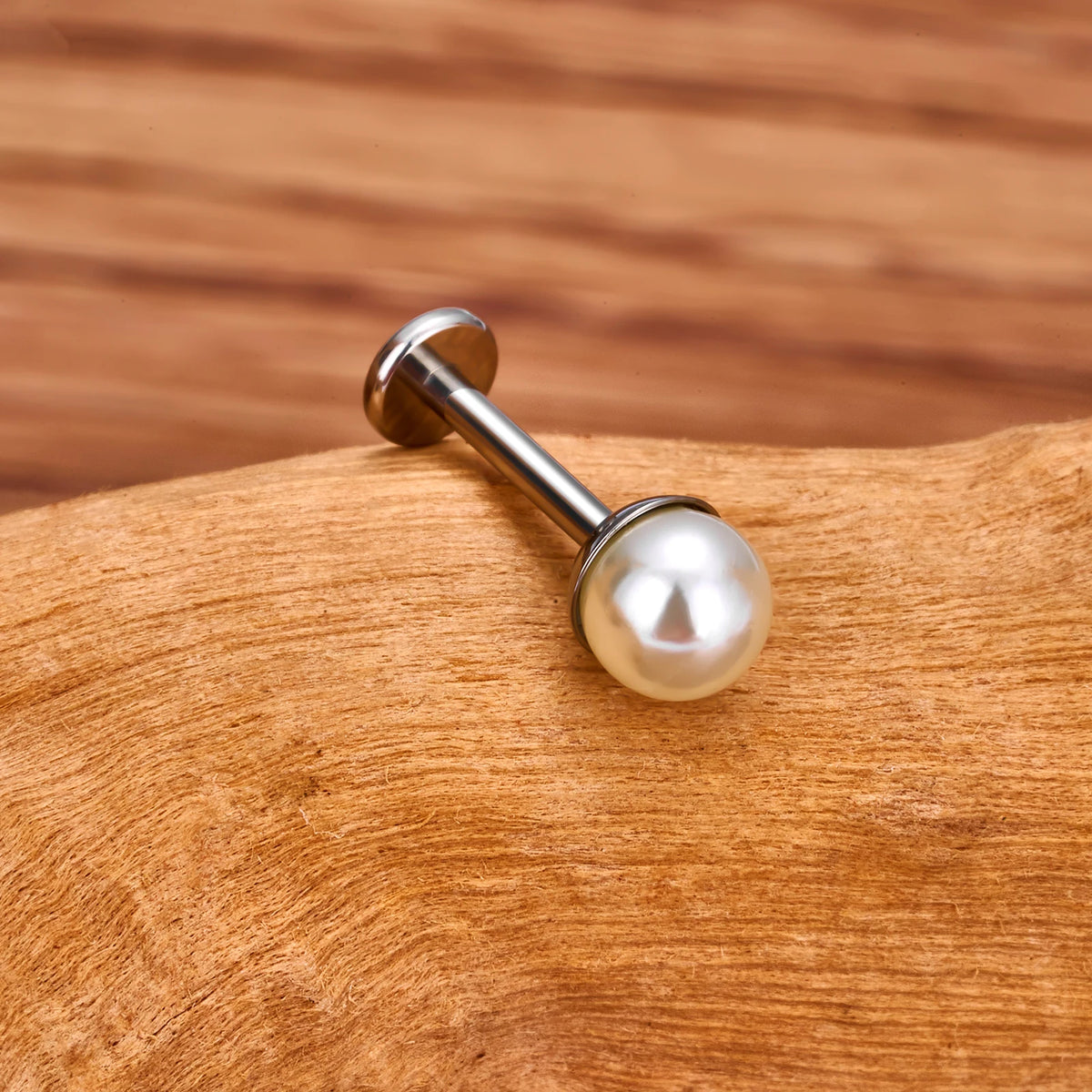 Pearl nose stud in gold and silver titanium lip stud ear stud 16G