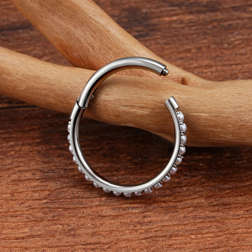 Vertical Helix hoop with pearls titanium hoop 16G pearl hoop earring pearl nose piercing