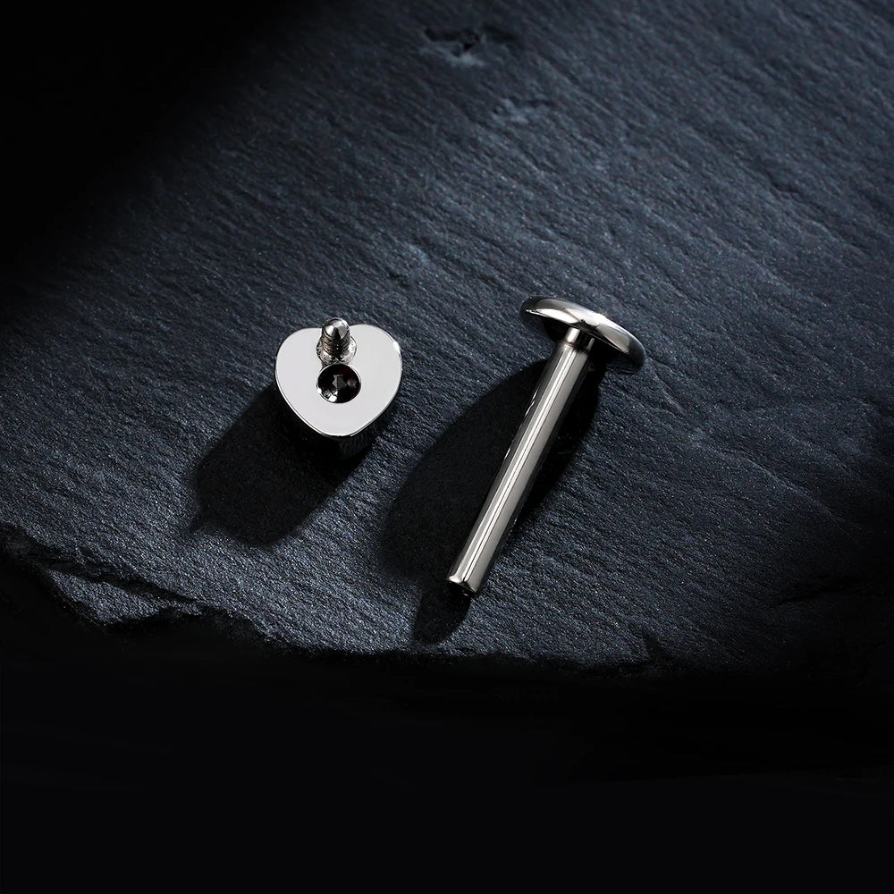 Black heart piercing gothic and dark piercing unique labret stud made of titanium Halloween jewelry