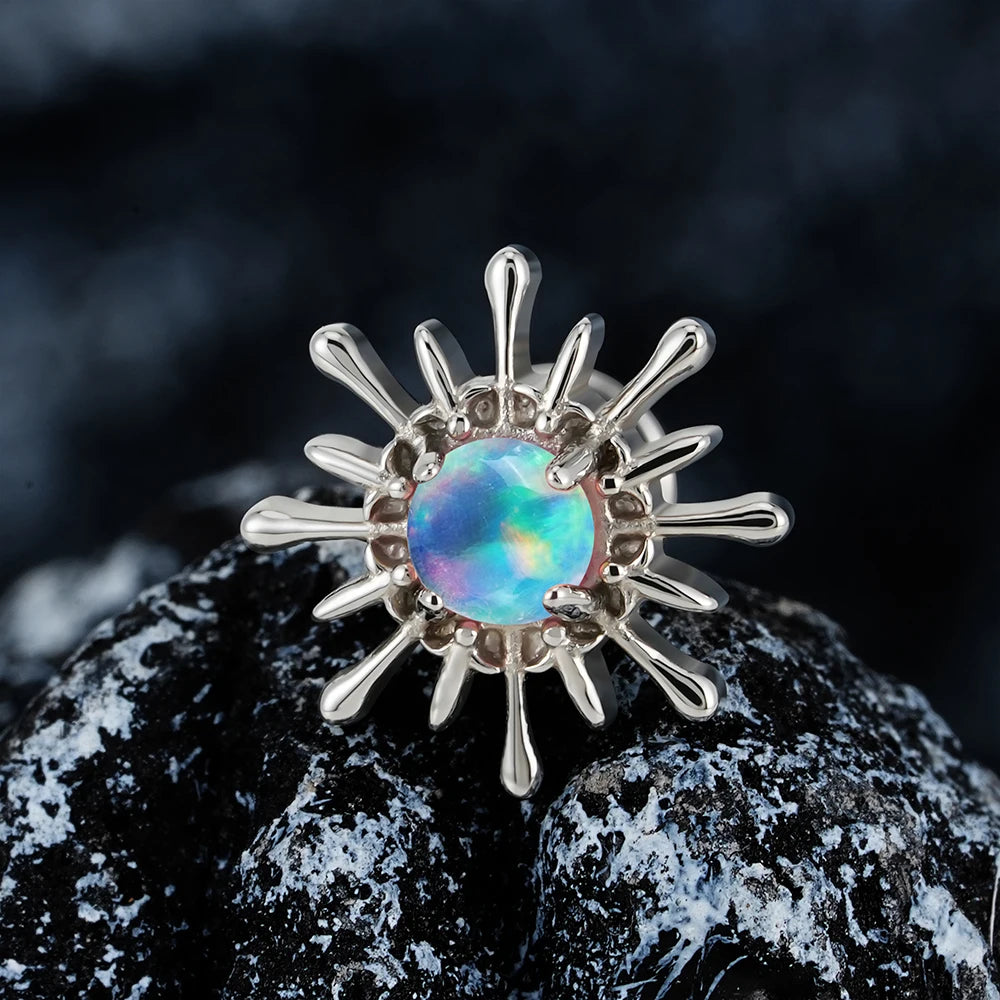 Opal sun stud made of titanium ear piercing stud nose piercing stud 16G