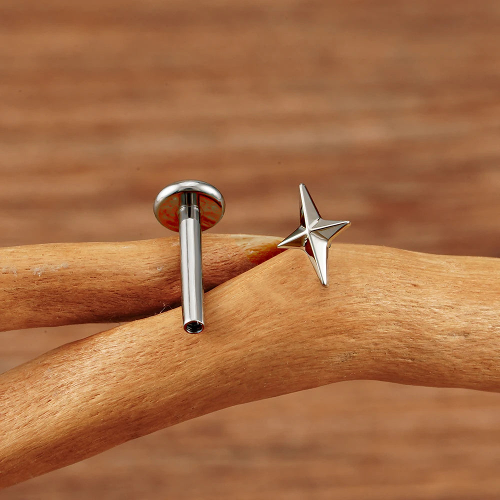 Four-pointed star piercing labret stud titanium 16G ear stud nose piercing