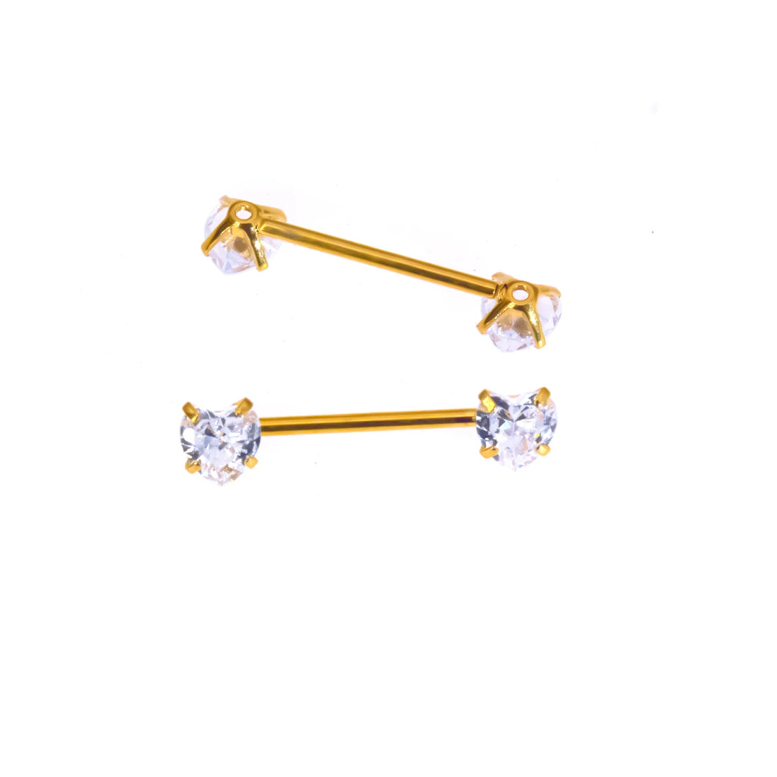 Heart nipple rings with diamonds gold and silver titanium 2 pieces nipple piercing barbells 16G