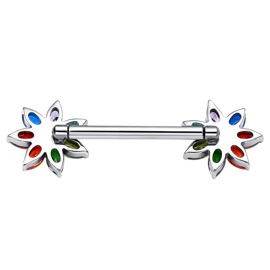 Flower nipple piercing straight barbells threadless push pin titanium 2 pieces 14G 16mm