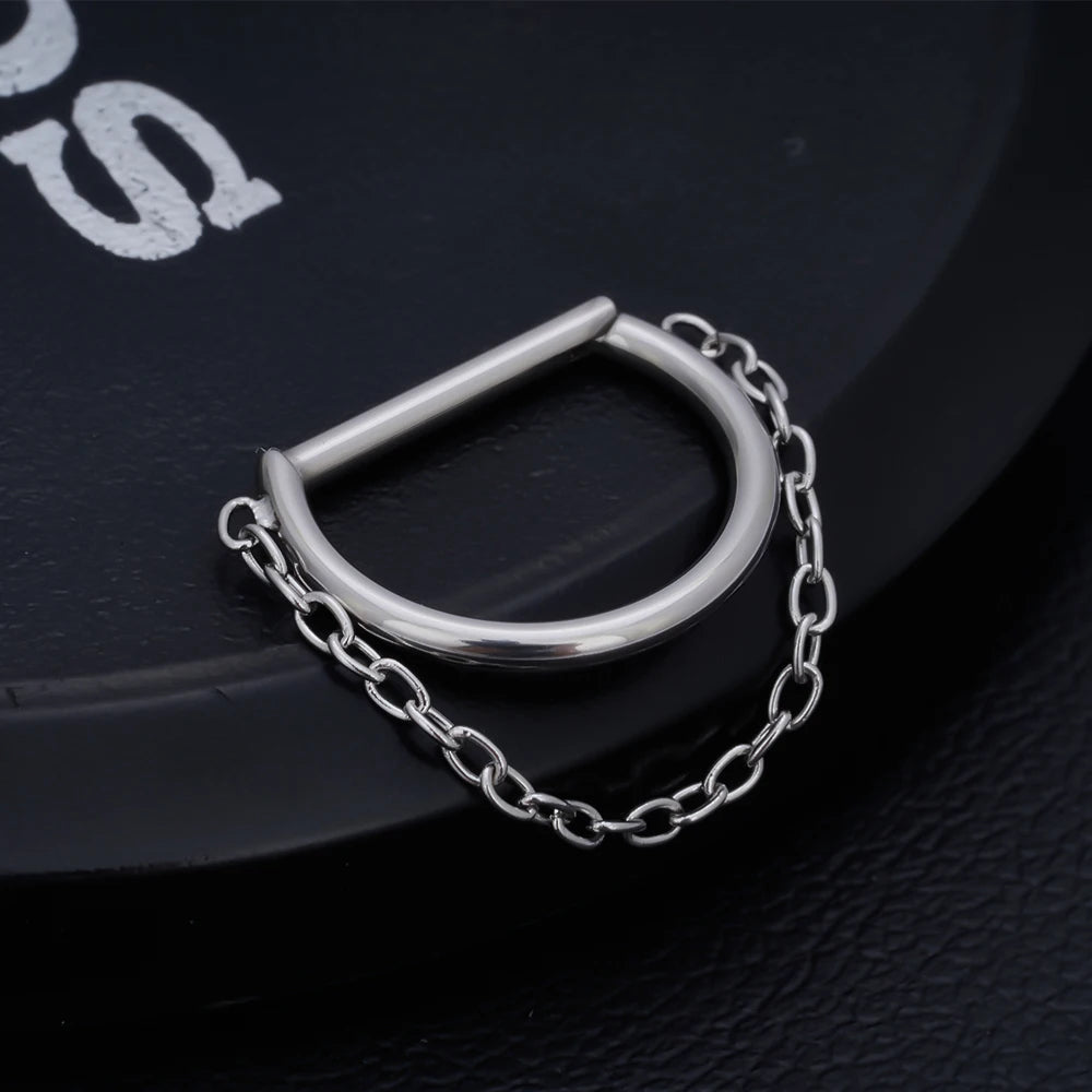 Chain septum ring titanium 16G half circle D shape hinged segment clicker