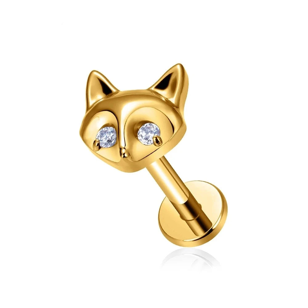 Fox stud titanium fox head stud earrings 16G cute nose studs