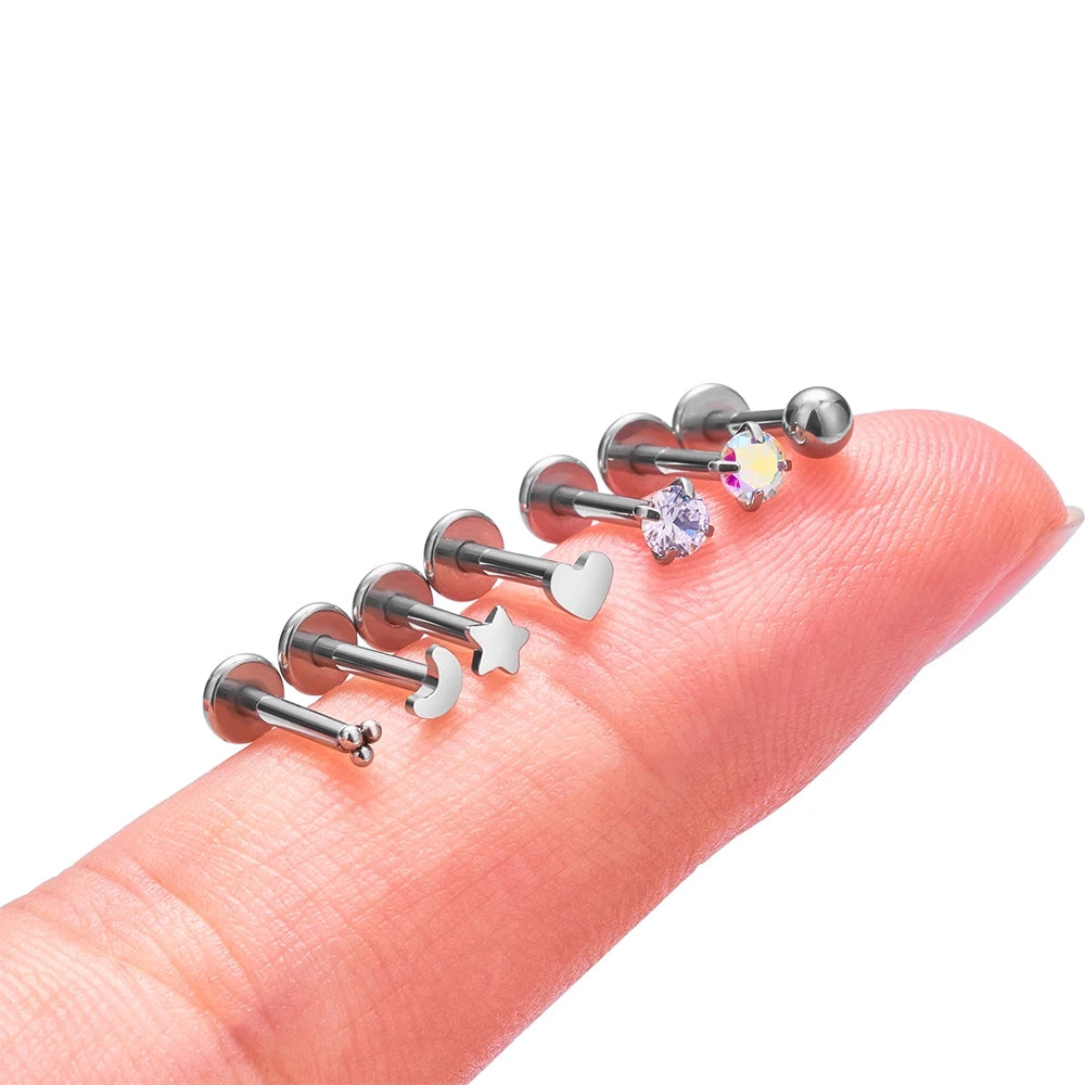 Heart nose piercing stud threadless tiny heart labret stud ear stud lip stud