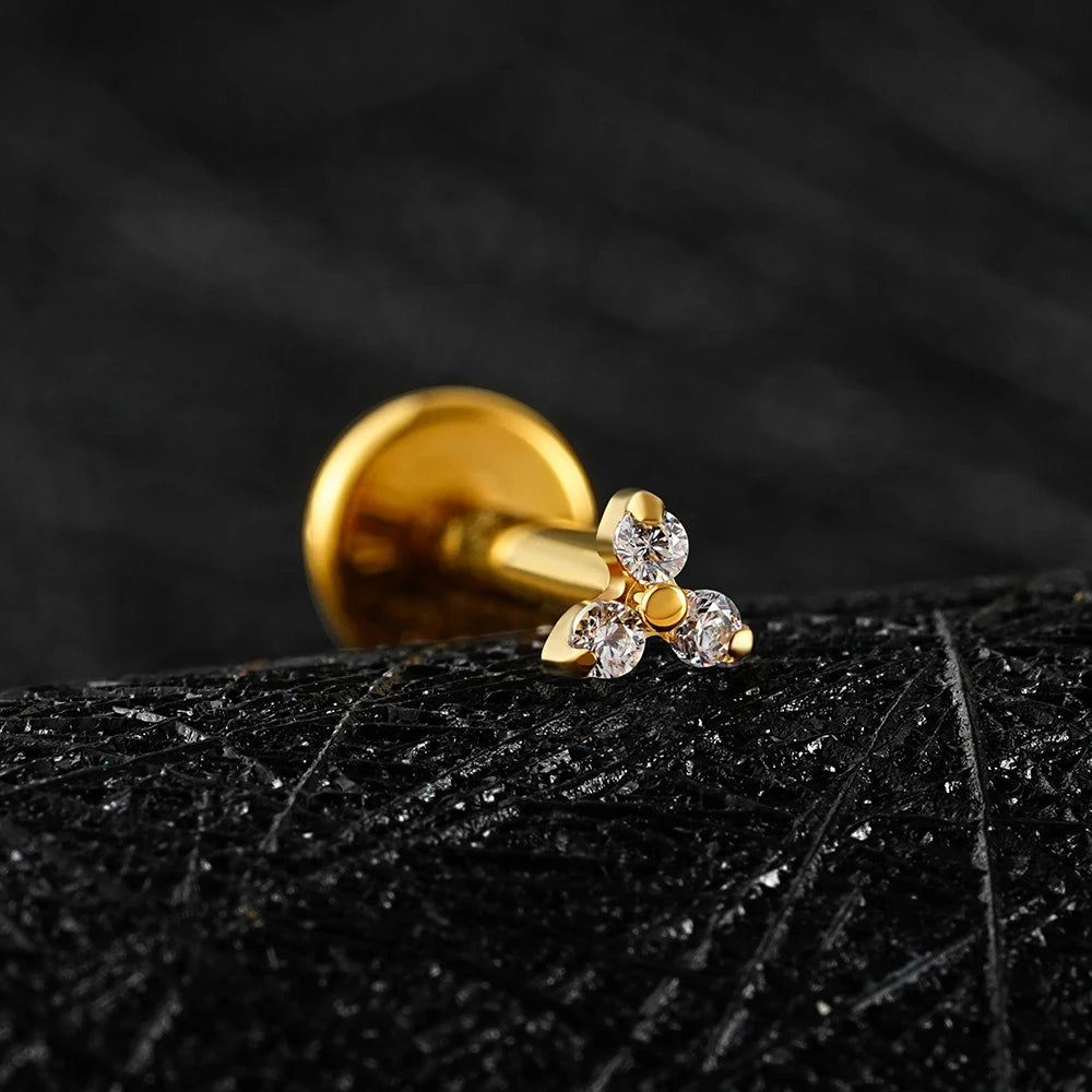 Labret with three dots in multiple sizes with clear cz stones titanium super tiny stud