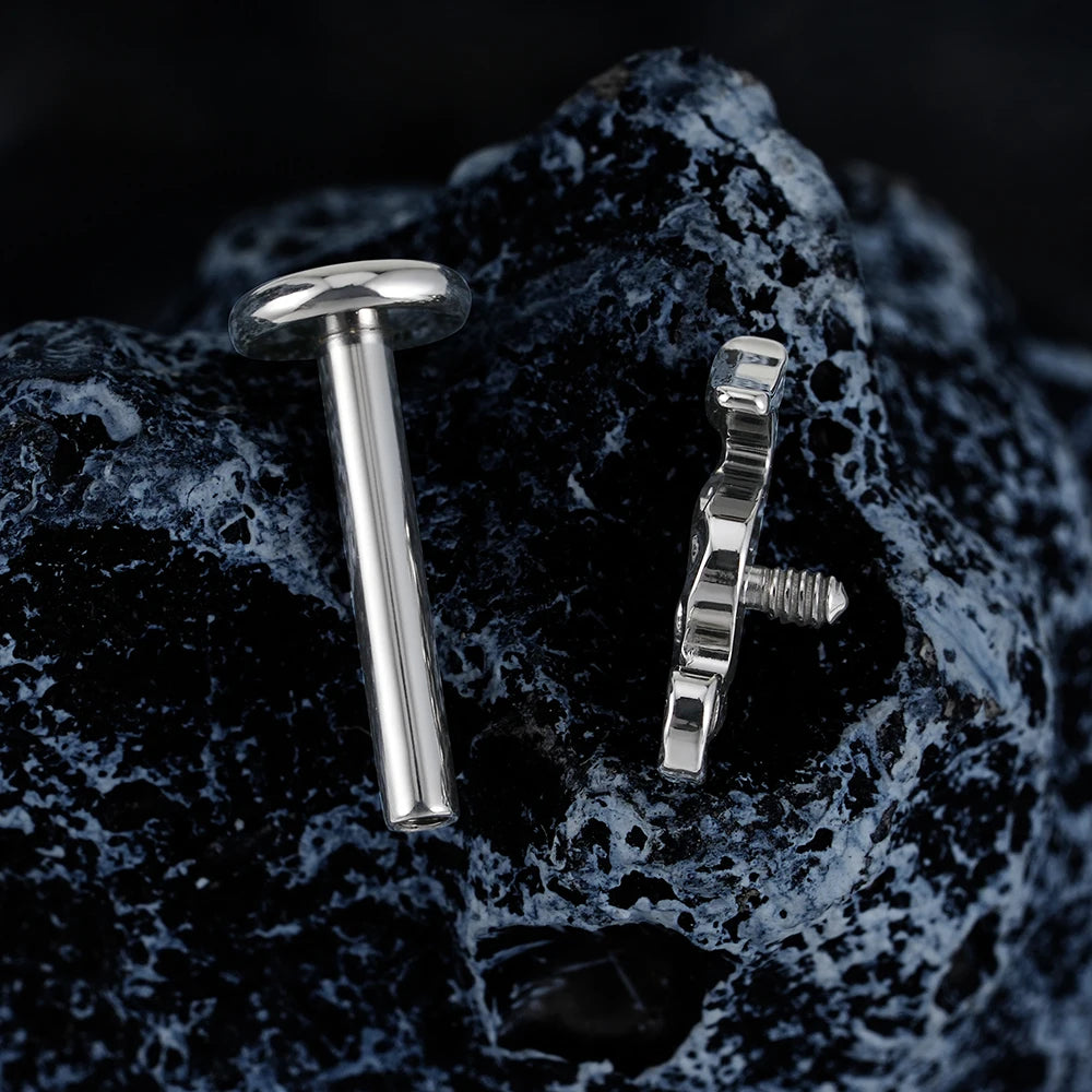 Seahorse stud øredobb i sølv og gull titan piercing stud 16G flat bak