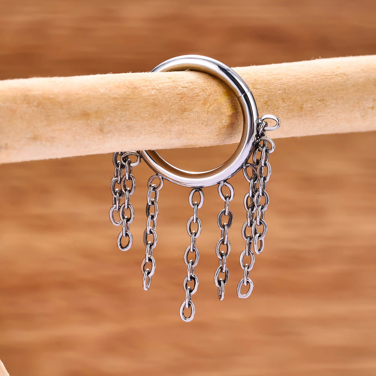 Snug piercing hoop with chains 16G titanium gold silver hinged segment ...
