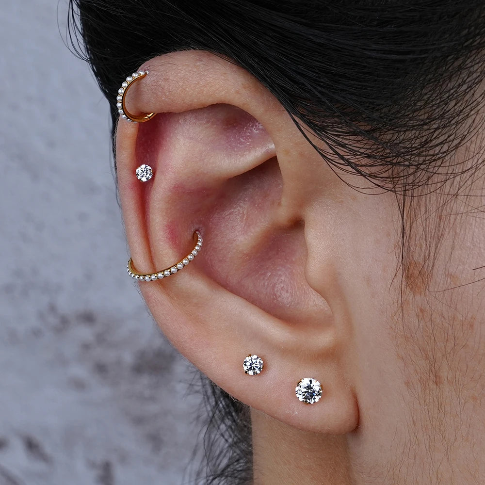 Single diamond stud earring with a cz stone titanium 2.5mm 3mm 4mm labret stud 16G flatback
