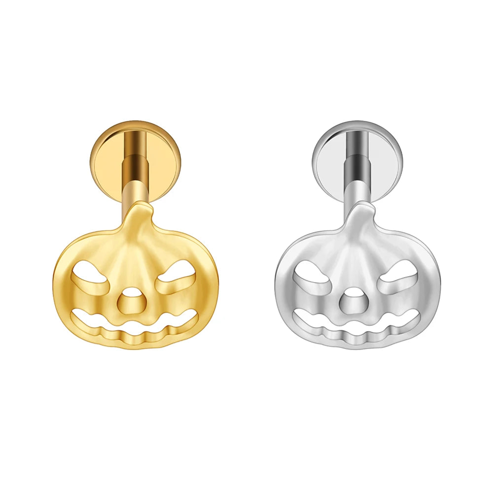 Pumpkin piercing titanium labret stud 16G halloween jewelry