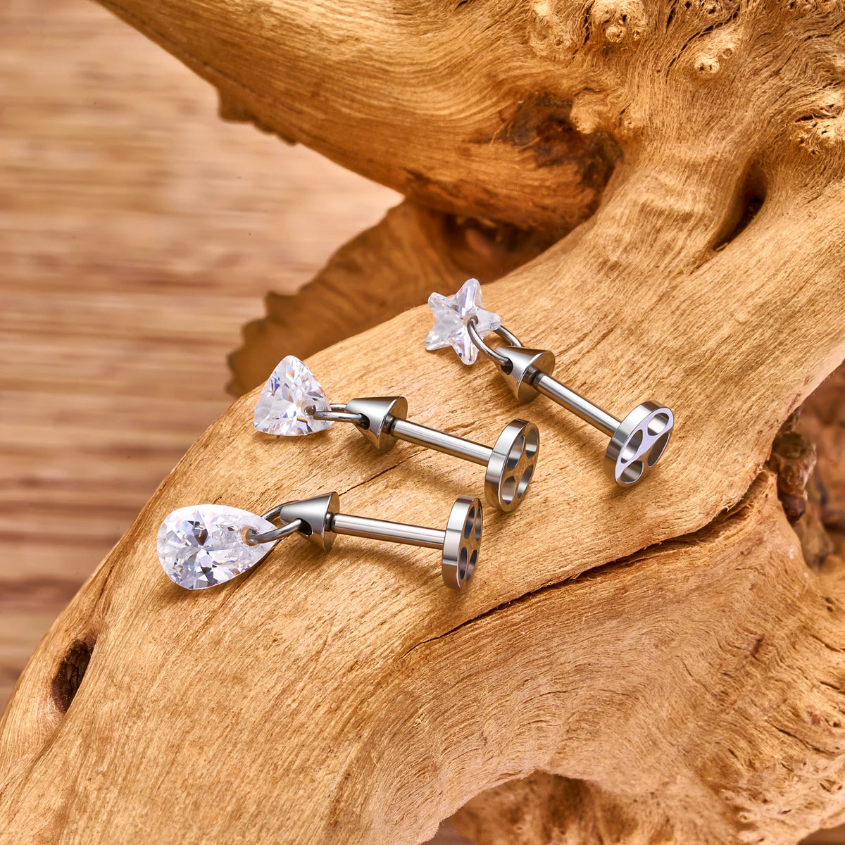 Sterdruppeloorbel titanium piercing stud 16G zonder draad