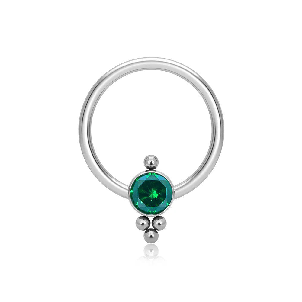 Captive bead septum ring with a clear pink blue yellow purple green black red cz stone