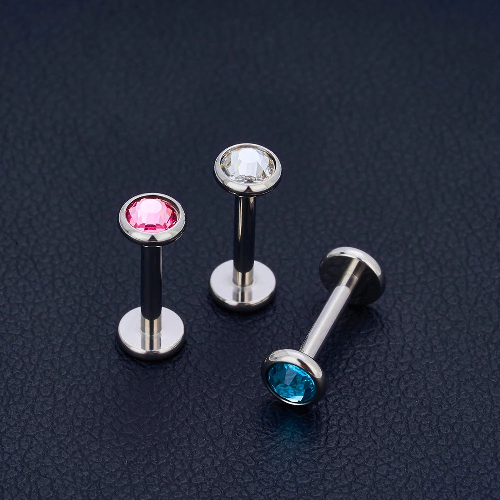 Piercing de diamante Monroe com piercing labret de titânio rosa claro rosa roxo preto azul pedra marilyn monroe piercing labial