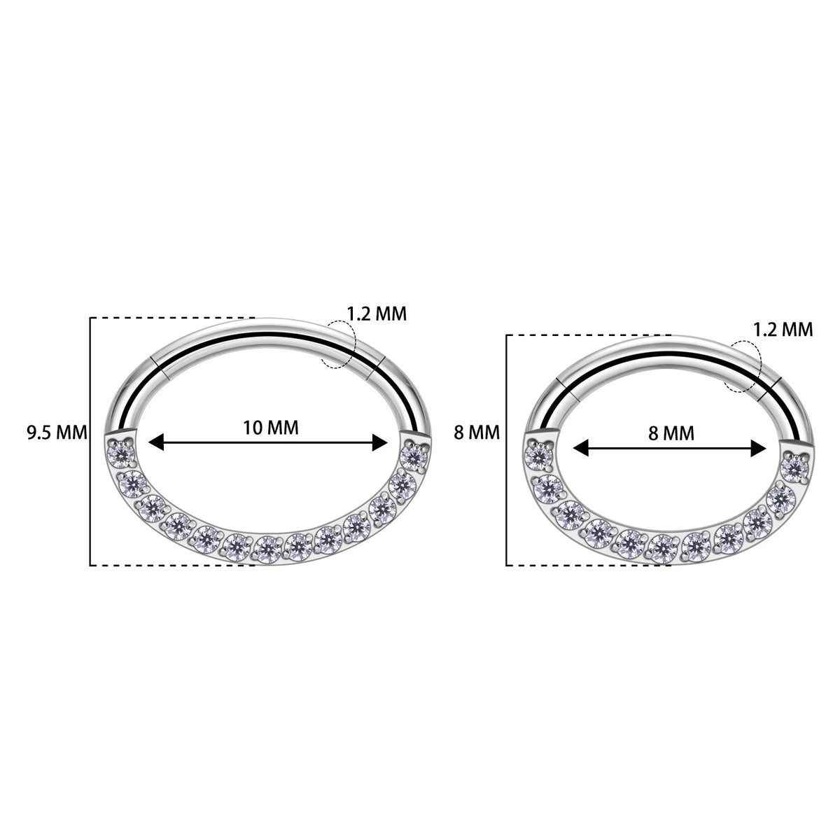 Oval septum ring with clear diamond cz stones titanium piercing hoop 16G