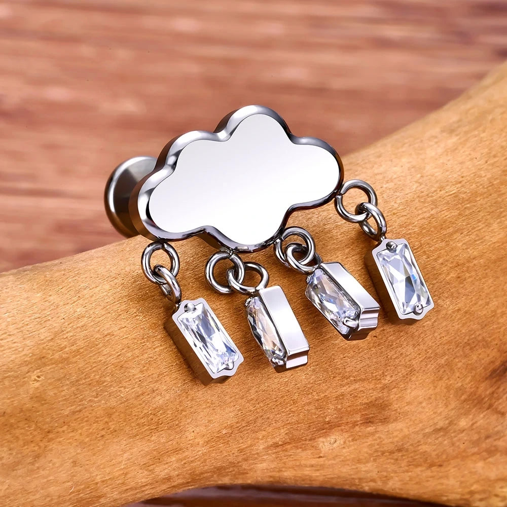 Drijvende helix piercing stud heel schattig en uniek wolk en regen titanium oorknop 16G