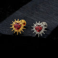 Spiked full heart labret stud with a red cubic zirconia stone titanium Christmas jewelry