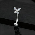 Butterfly eyebrow piercing curved barbell with clear cz stones butterfly rook piercing