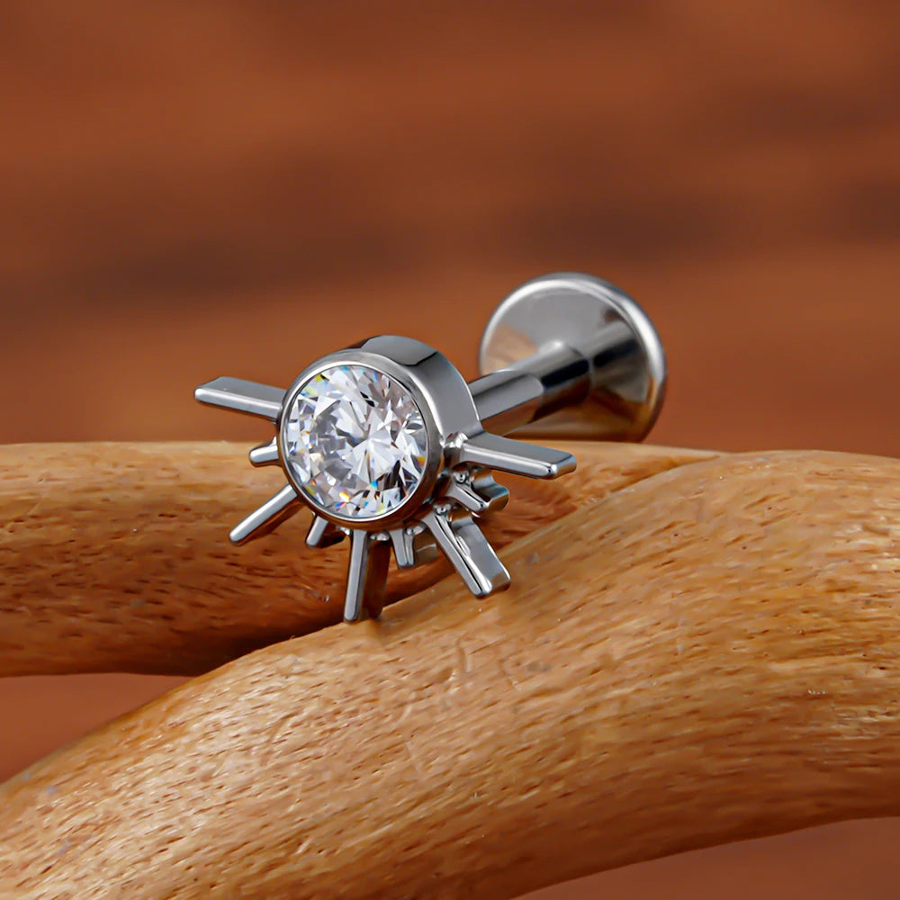 Diamond labret piercing the shining sun with a clear cz stone – Ashley ...