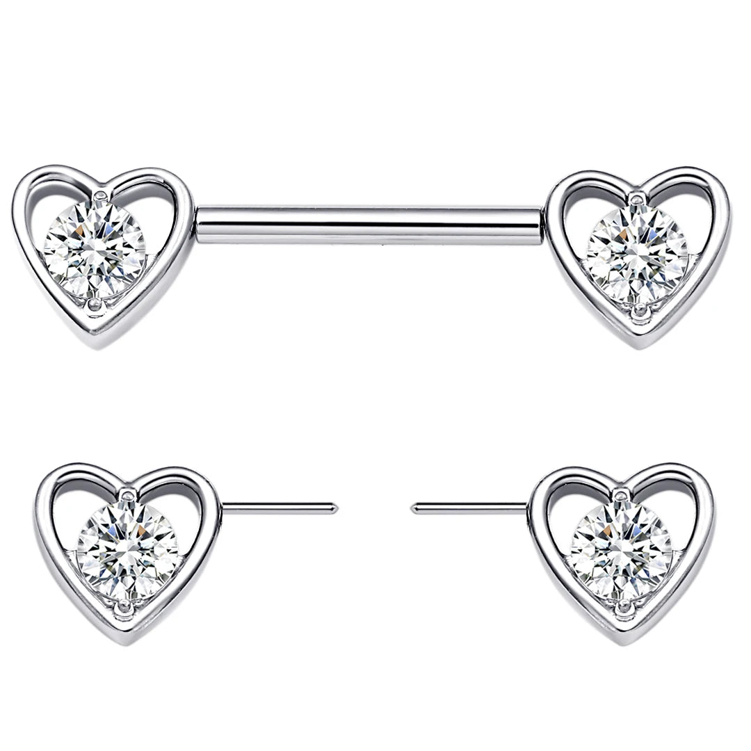 Cheap 1 Pair Nipple Barbell 14g Crystal Nipple Piercing Nipple Jewelry  Heart Nipple Ring Bar Stainless Steel Body Piercing for Women | Joom