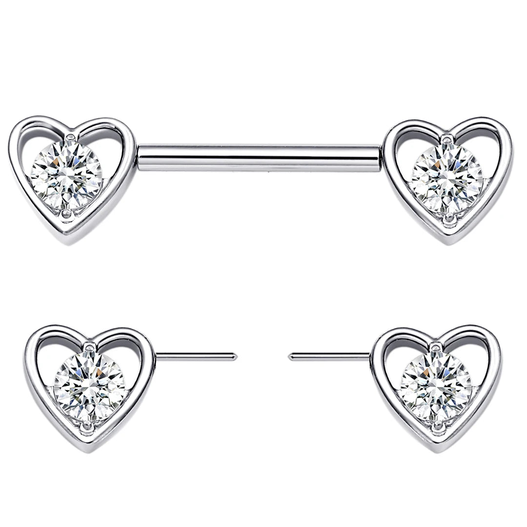 Heart nipple piercing with CZ stones heartshaped nipple bar cute sexy