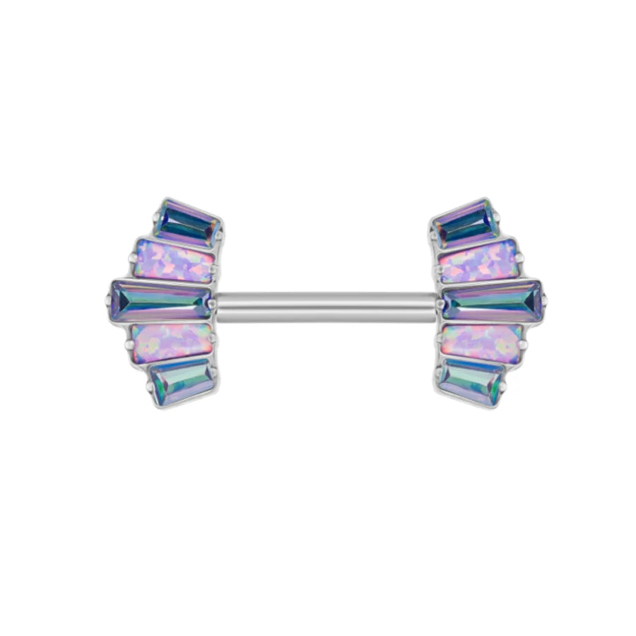 14g nipple bar titanium threadless push pin with opal with 5 baguette CZ stones 1 piece
