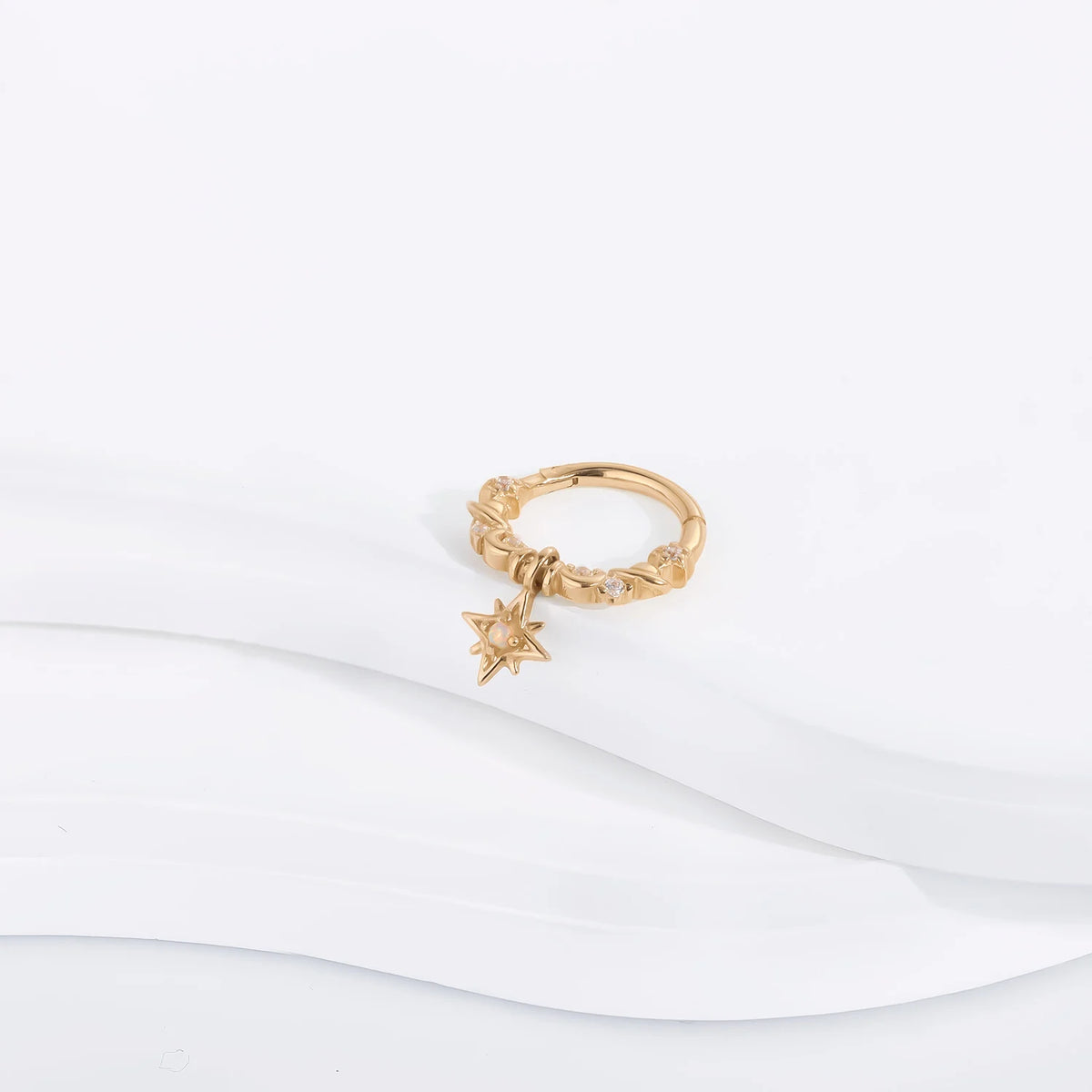 Cerchio in oro 14 carati con pendente opale orecchino pendente segmento clicker anello al naso stile principessa carino e grazioso piercing al setto daith