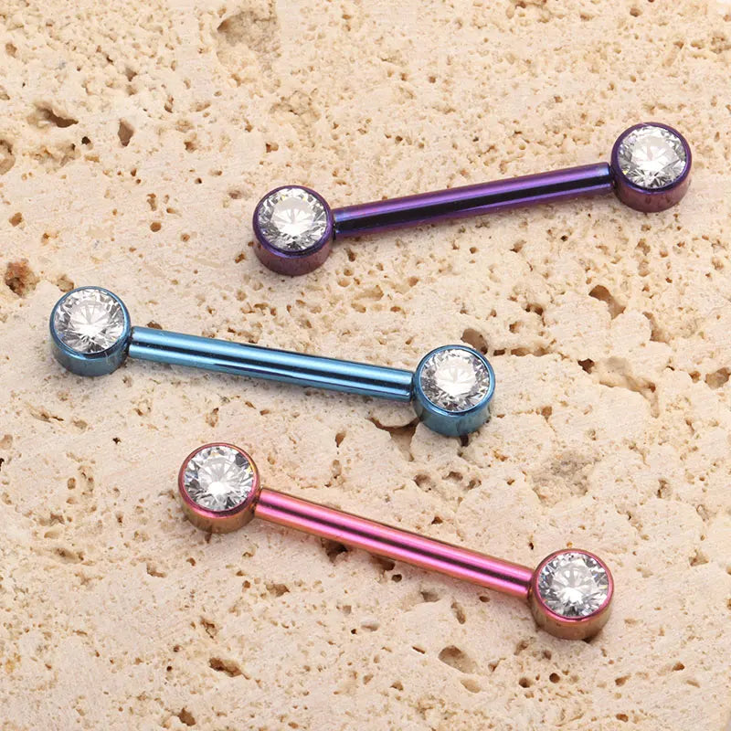 Internally threaded titanium nipple ring 14 gauge blue pink purple 1 piece
