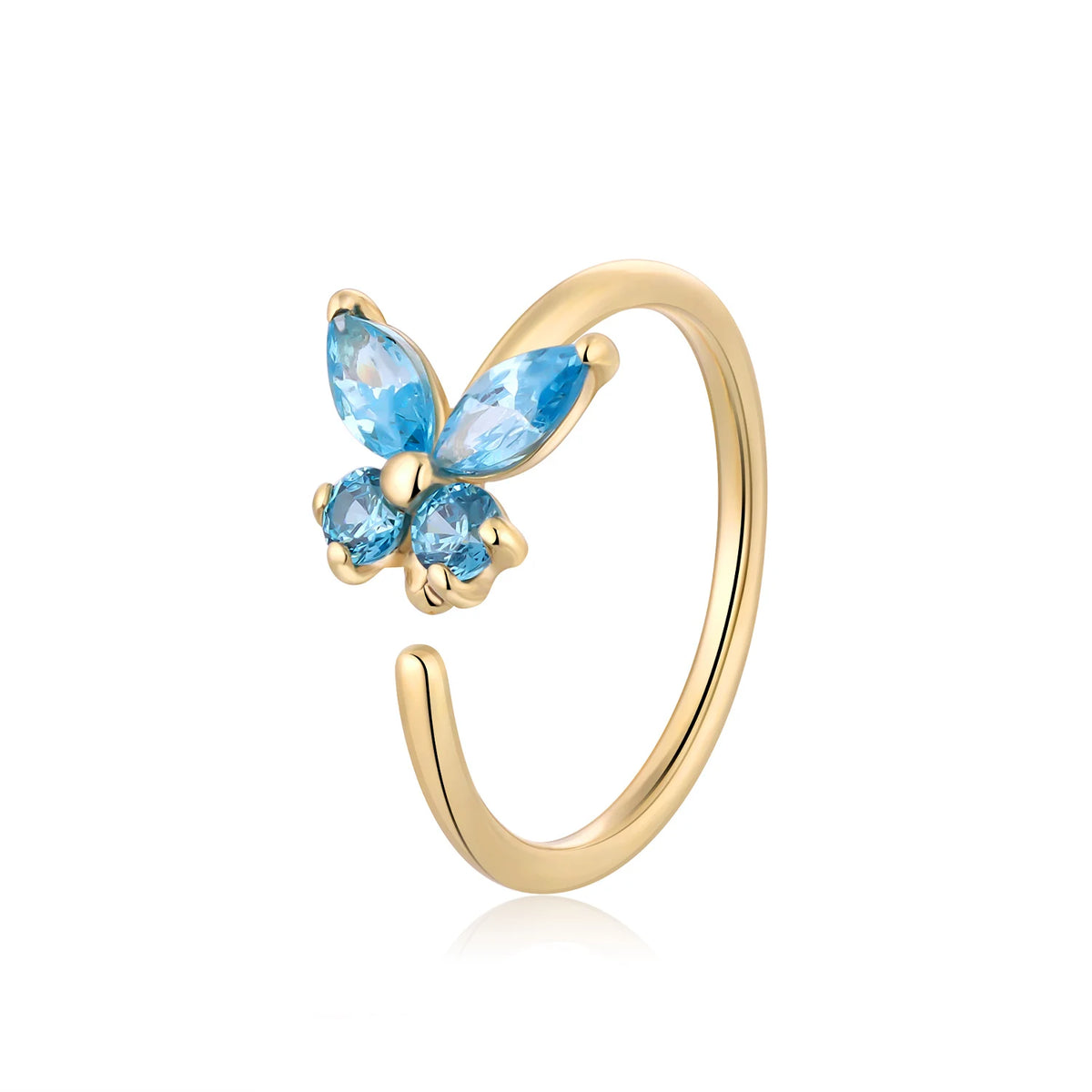 Solid gold nose ring with a butterfly 14K real gold cute butterfly nose ring 20G