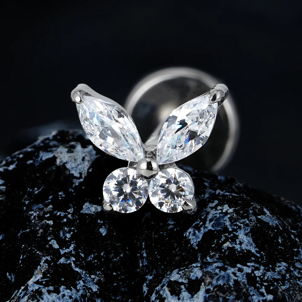 Labret piercing stud cute with a butterfly 16G implant-grade titanium ...