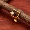 Brinco de gato fofo em prata, ouro, rosa e azul com cristal transparente brinco metálico de gato piercing daith