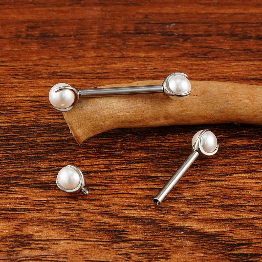 Perlen-Brustwarzenpiercing aus Titan, Perlen-Nippelstange mit Innengewinde 14G