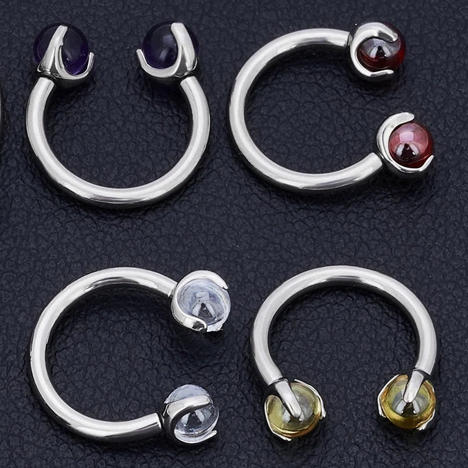 Daith barbell met ronde paarse kristallen cirkelvormige barbell daith piercing titanium hoefijzer barbell septum ring