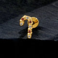Candy cane earring with red and clear cz stones titanium labret stud Christmas jewelry