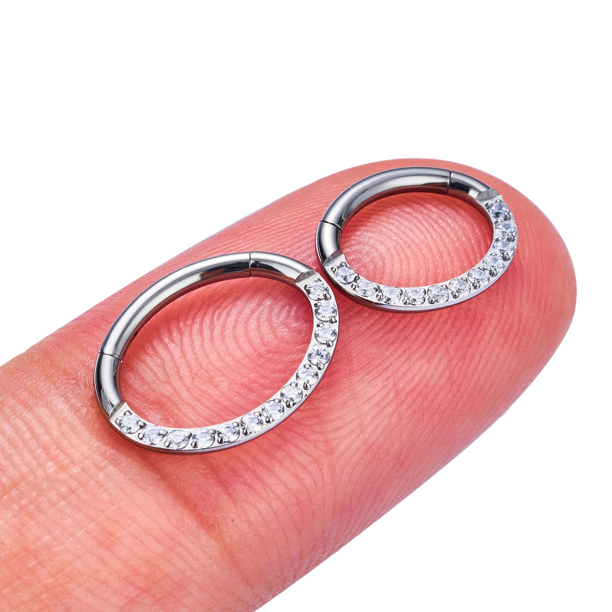 Oval septum ring with clear diamond cz stones titanium piercing hoop 16G