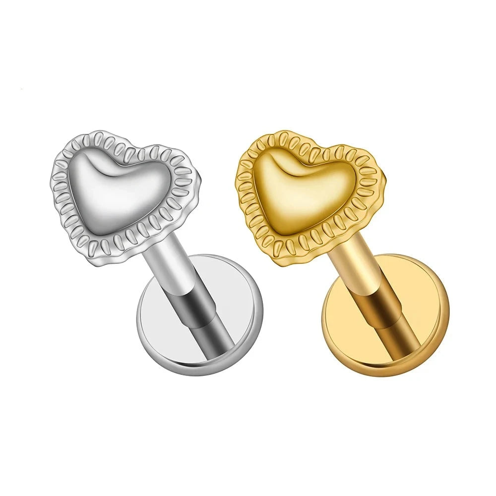 Heart medusa piercing in gold and silver cute titanium lip stud nose stud ear stud 16G