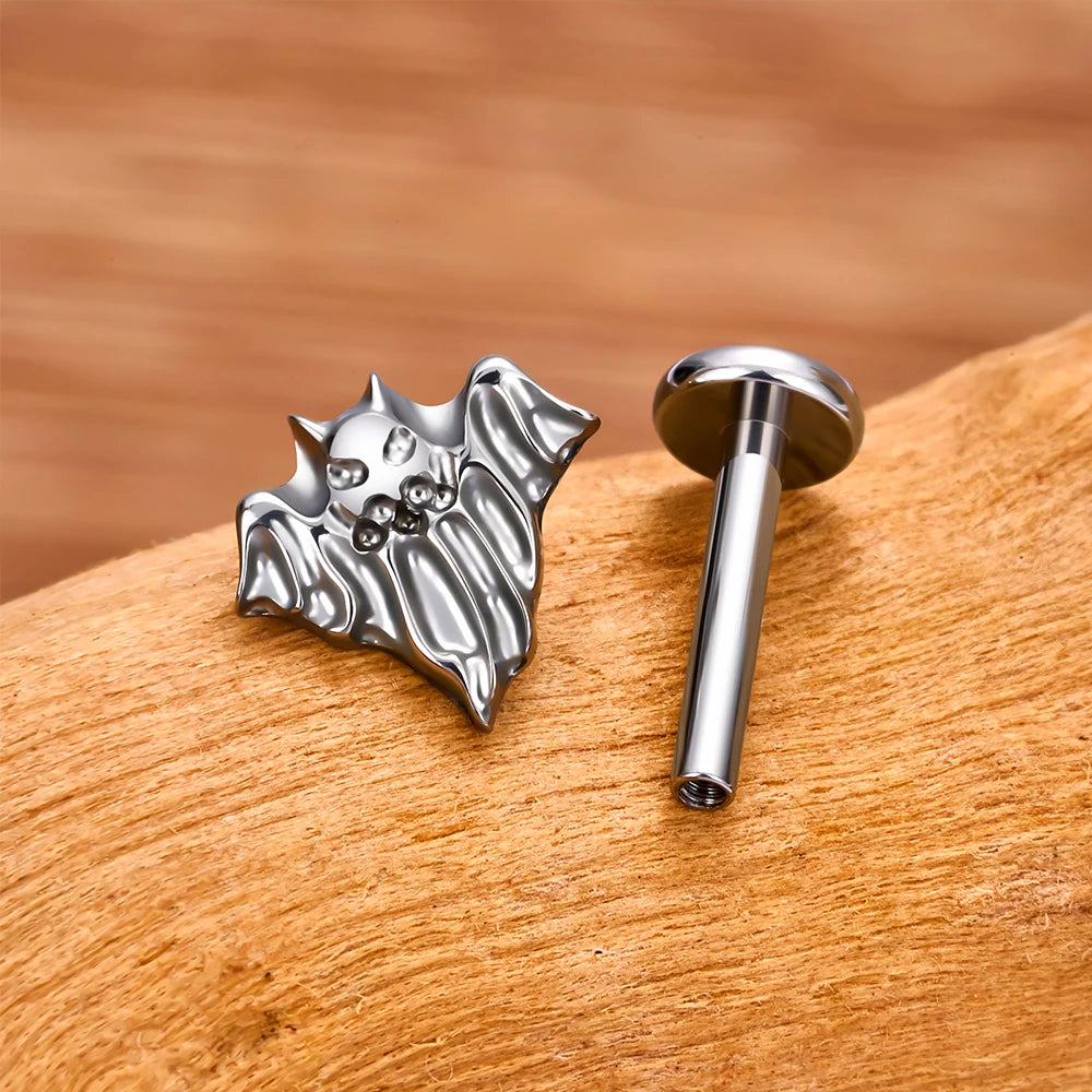 Fledermaus-Nasenstecker aus Silber und Gold, Halloween-Nasenpiercing, Halloween-Piercing-Schmuck, Titanstecker